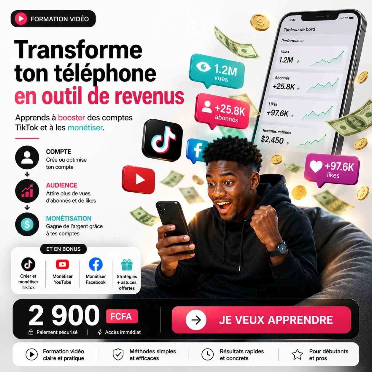 Formation vidéo « Boostage de comptes TikTok », contenu inclus
